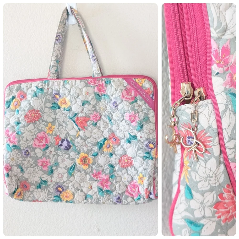 Vintage Oscar de la Renta Pink Makeup Bag Cosmetic Case floral Quilted Luggage